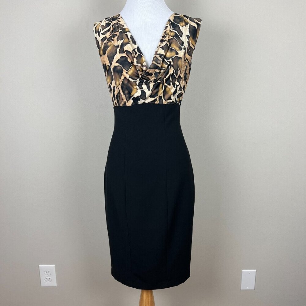 Cache Dress 2 Black Animal Print Cowl Neck Sheath Wiggle Over Knee‎ Mob Wife